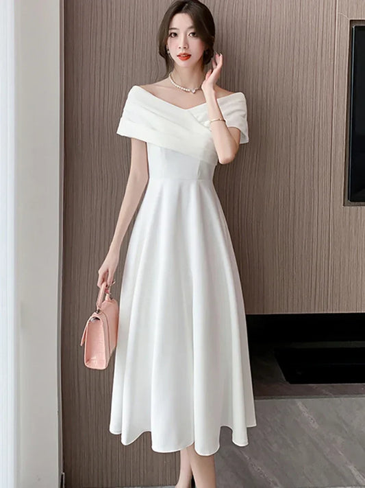 vmtvr White Dresses for Women Classy Summer Short Sleeve V-Neck Blackless Sexy Long Dress 2024 Red Bodycon Luxury Party Evening Dress