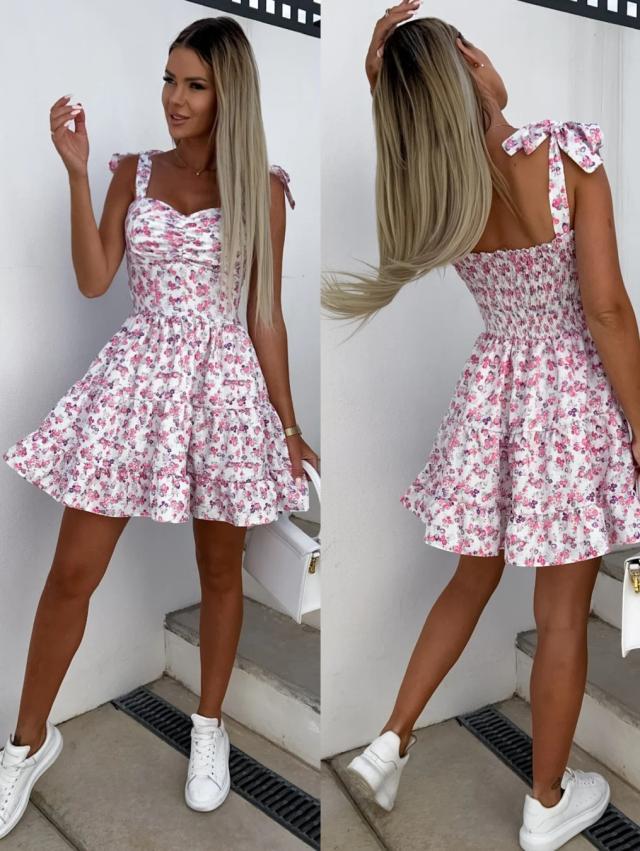 vmtvr - 2023 Summer Fashion Short Boho Dress Women Mini Floral Print Dress Female Sleeveless Hanging Belt Printed Waist Folded Dress