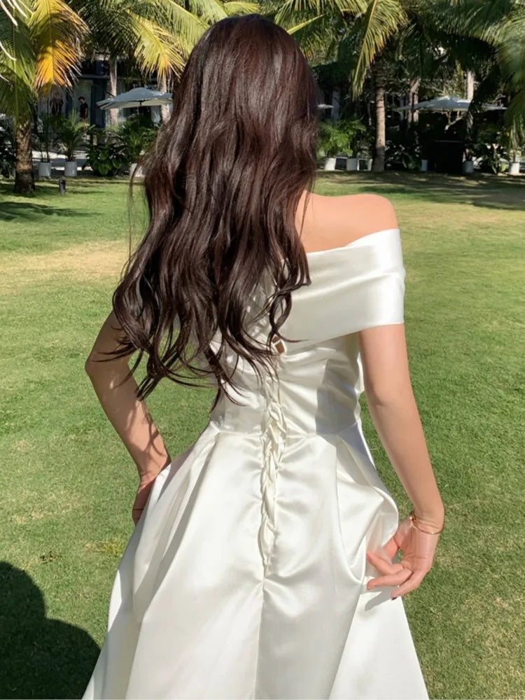 vmtvr Elegant White Wedding Dress Women New Fashion Chic bowknot A-line Party Prom Vestidos Summer Female Casual Robe Mujers