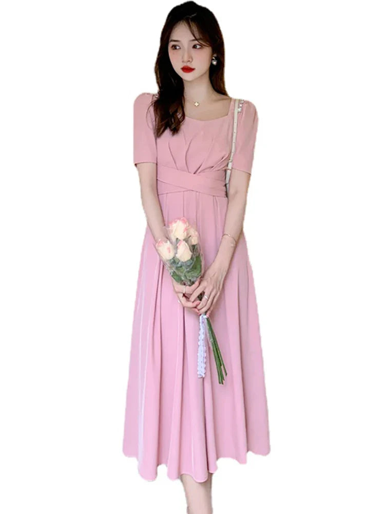 vmtvr 2024 Women Luxury Chic Prom Midi Dresses Summer Fashion Causal Beach Long Dress Pink Korean Elegant Bodycon Party Night Vestidos