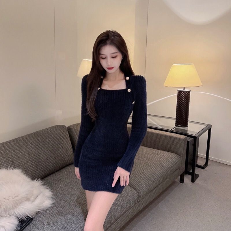 vmtvr - Fashion Korean Mini Dresses Female Autumn Winter 2023 Sexy Bodycon  Wrap White Short Women&#39;s Sweater Knitted One-piece Dress Hit