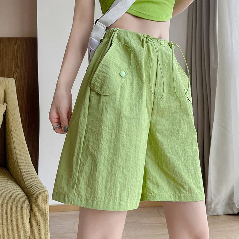 vmtvr Streetwear High Waist Sports Shorts Women Summer Casual Wide Leg Cargo Pants American Style Fashion Female Loose Shorts