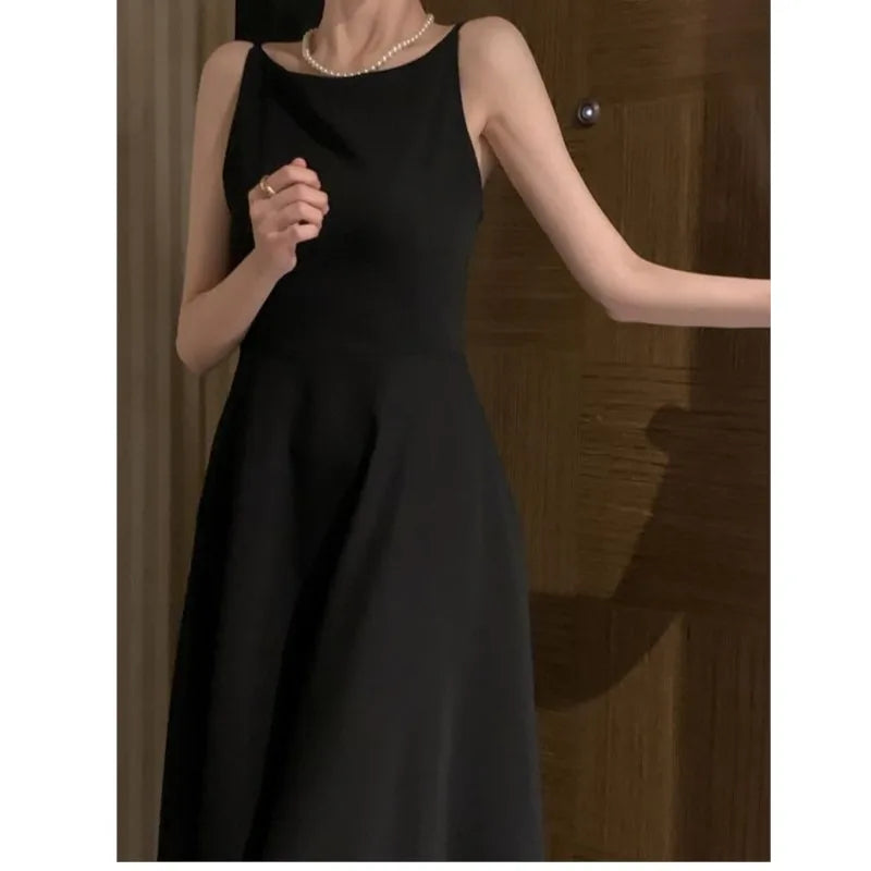 vmtvr Vintage Women Midi Dress For Wedding Summer Elegant Strap Lady Vestidos A-line Clothes French Party Slim Solid Female Robe