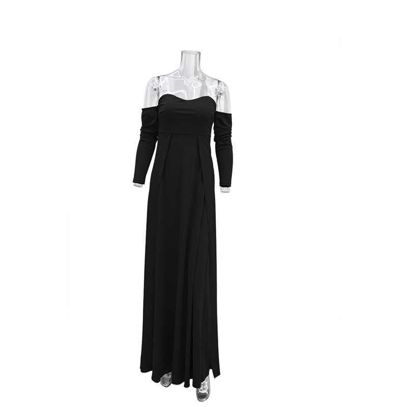 Off Shoulder Sexy Long Dress Women Elegant Evening High Split Celebrity Dresses Backless Bodycon Christmas Dress