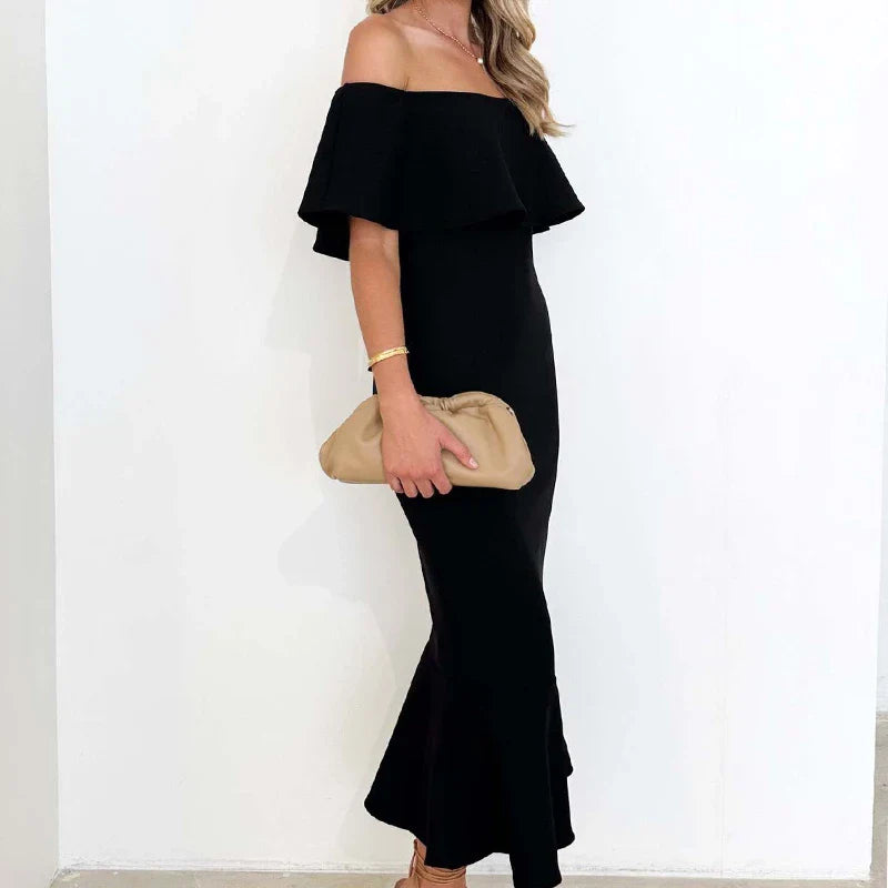 vmtvr Elegant Strapless Ruffle Bodycon Long Dress Summer Sexy Off Shoulder Solid Party Dress Women Fashion Hight Waist Evening Dresses