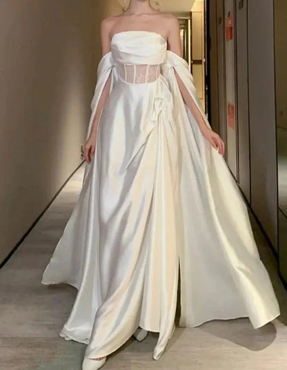 vmtvr French Romantic White Wedding Dress Elegant Hollow Out Backless Evening Party Dresses Women Summer Off Shoulder Robe