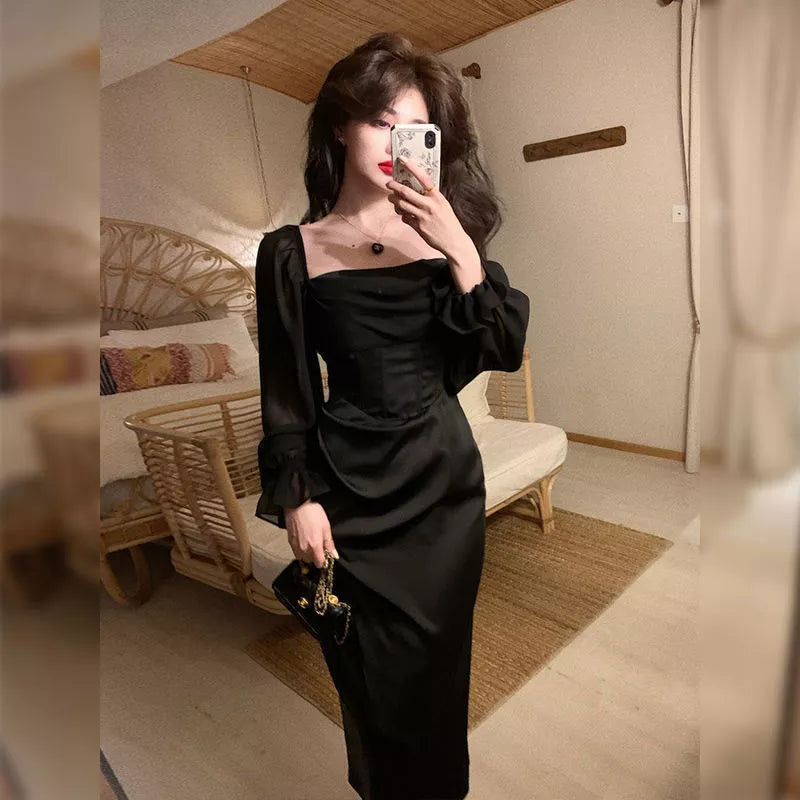 2024 Solid Elegant Fairy Dresses Women Casual Party Fashion Korean One Piece Dress Female Lace Vintage Chic Midi Dresses