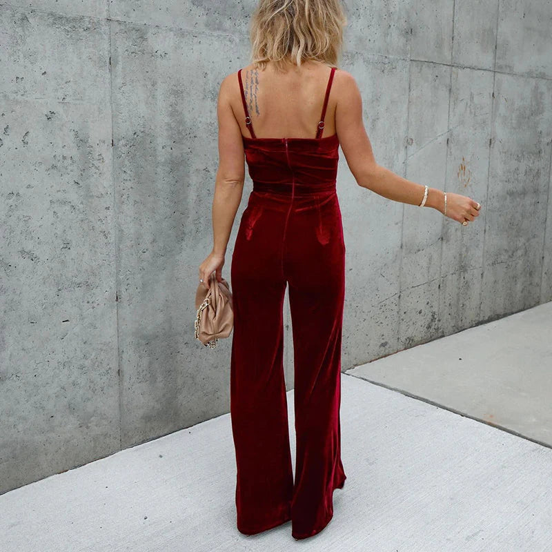 vmtvr Spring Off Shoulder High Waist Sling Jumpsuit Women Sexy Solid Soft Velvet Straight Playsuit Summer Backless Zip Hollow Overalls