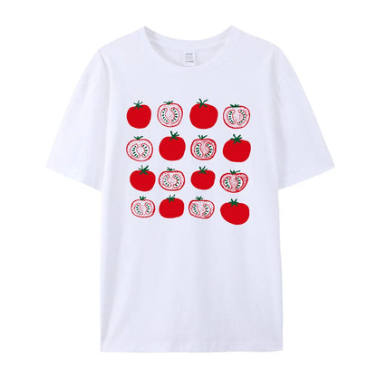 -Retro sports style outfit streetwear 90s fashion Cute Tomatoes Printing Female Graphic T Shirts Short Sleeve Loose Cotton Casual Summer Tops Tees Prairie Chic Aesthetic Shirts