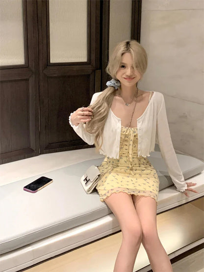 vmtvr  -  Dresses New in Summer Dress Floral Small Fresh Slip Women's Waist Tight Short Skirt Gentle Sweet Hip Skirt