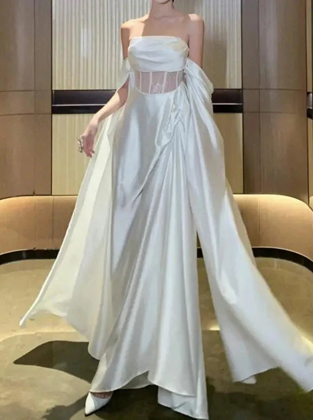 vmtvr French Romantic White Wedding Dress Elegant Hollow Out Backless Evening Party Dresses Women Summer Off Shoulder Robe