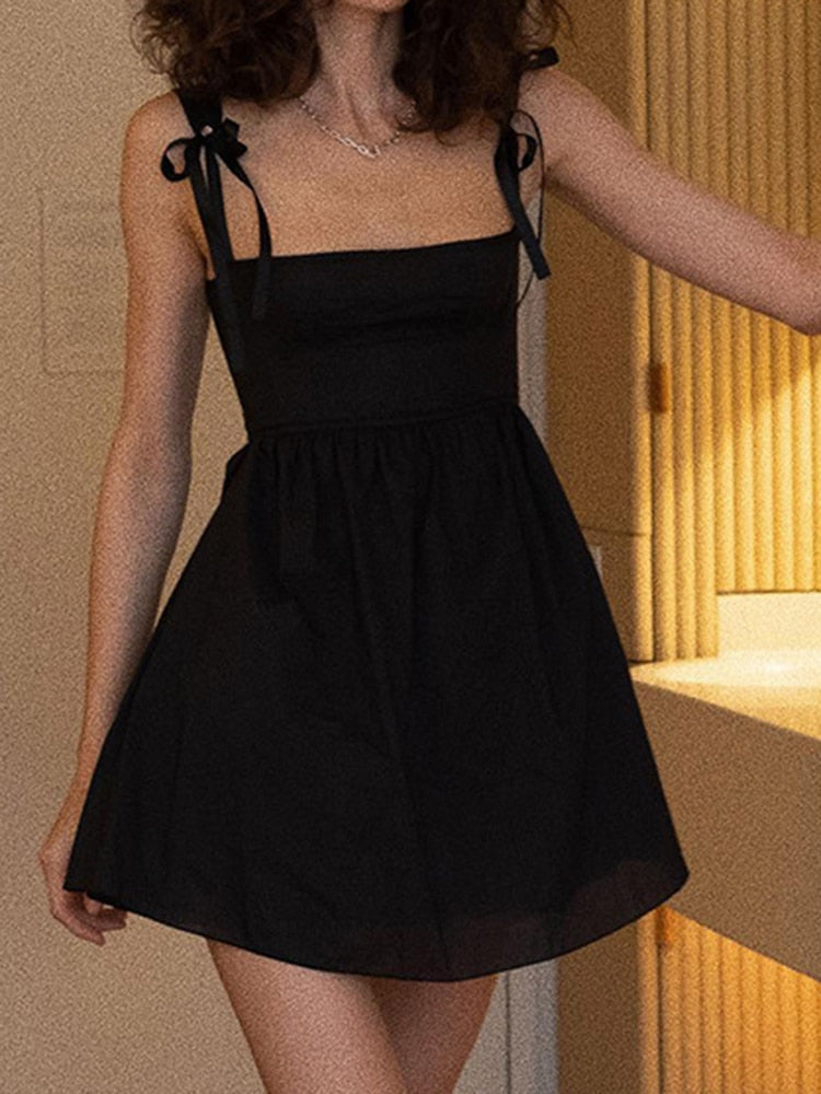 vmtvr -  Cute Lady Spaghetti Strap Mini Dress Square Collar Sleeveless 2024 Summer Party Outfits Elegant A Line Dresses Women