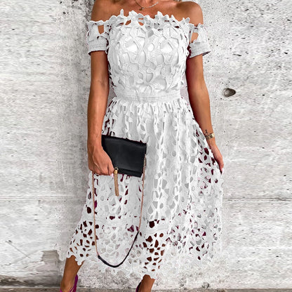 New Patchwork Short Sleeve Women Summer Dress Elegant Office Female Slash Neck Maxi Dress Solid Casual Party Dress Vestidos