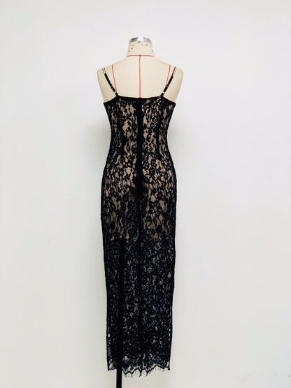 Sexy V Neck Diamonds Straps Lace Bodycon Long Dress Women Elegant Black Sleveless Cutout Designer Dress Party Club Evening Dress