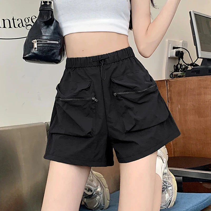 vmtvr High Waist Women Cargo Shorts Summer Fashion Streetwear Pocket Wide Leg Pants Y2K Korean All Match Female Loose Shorts New