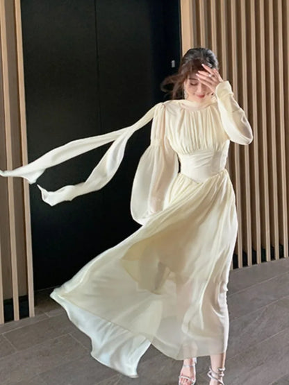 vmtvr French Elegant Slim Ruffle Dress Summer Women Graduation Evening Party Robe Female Bubble Sleeve Korean Chiffon Vestidos