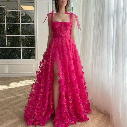 vmtvr - Eightree Hot Pink A-Line Prom Dresses Sleeveless Appliques Side Slit Evening Dress Saudi Arabia Cocktail Party Gowns Custom Size