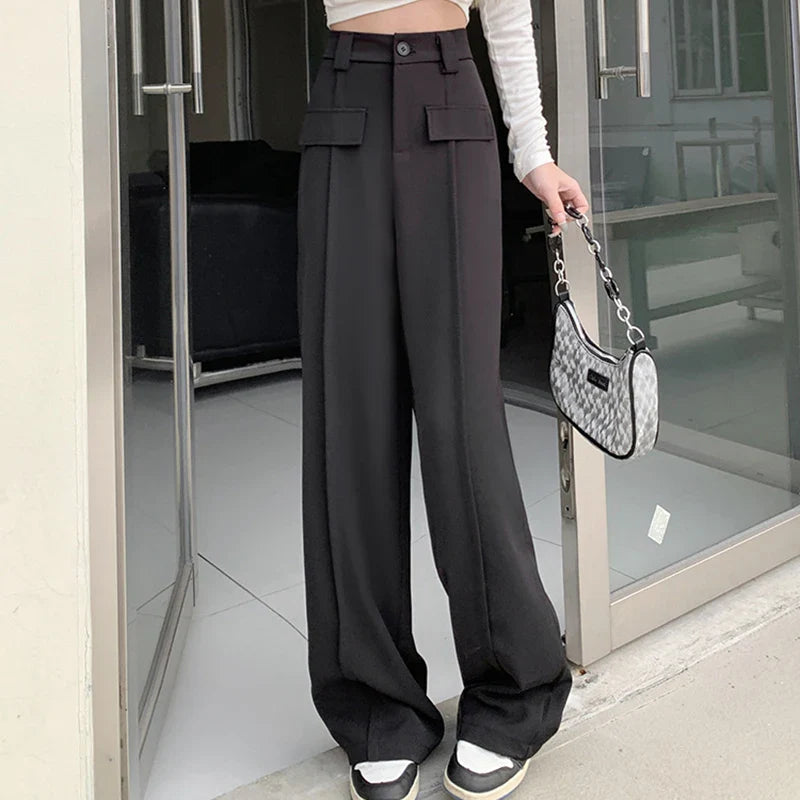 vmtvr High Waist Women Suit Pants Summer Fashion Designed Loose Wide Leg Pants Korean Female Casual Straight Trousers New