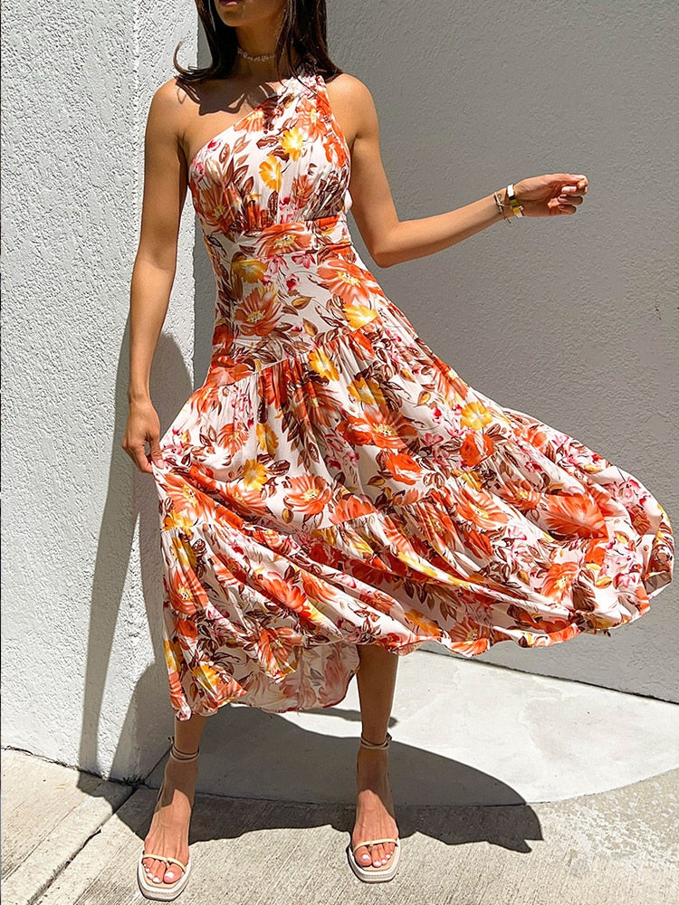 vmtvr - Elegant One Shoulder Summer Long Dress Women Sexy Print Boho Beach Style Maxi Dress Casual Sundress Clothing Women Party Dress