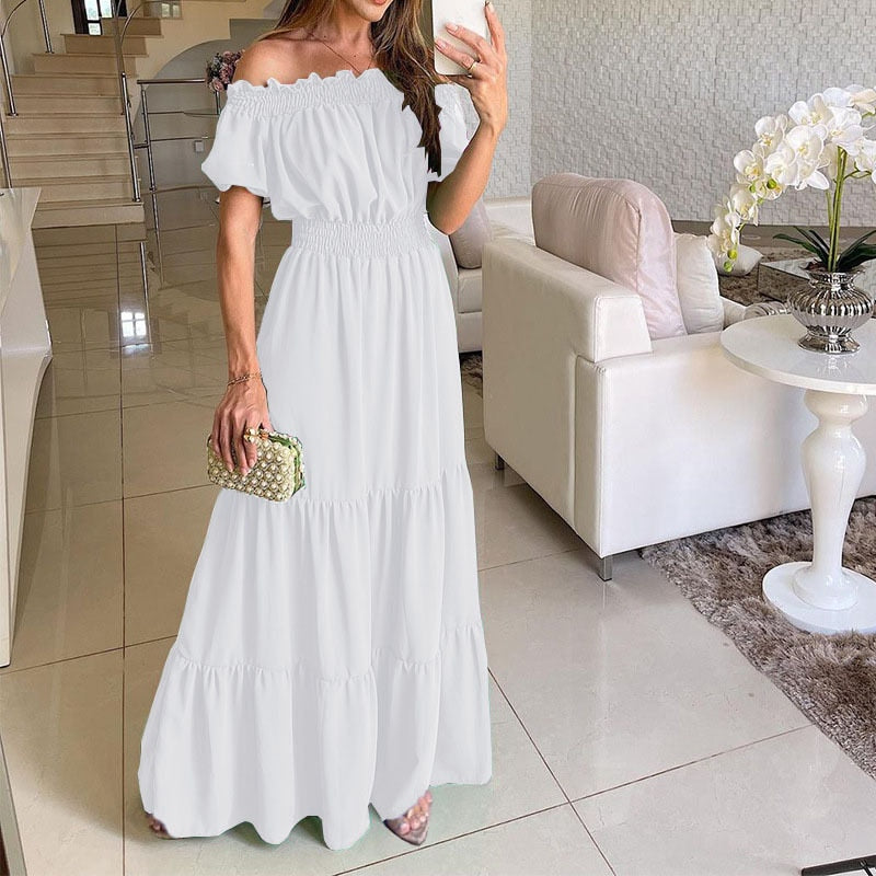 Summer Loose Long Dress Women Casual Elegant Ruffle Halter Sleeveless Female Party Outfits Beach Maxi Dresses Green Tie-Up Robe