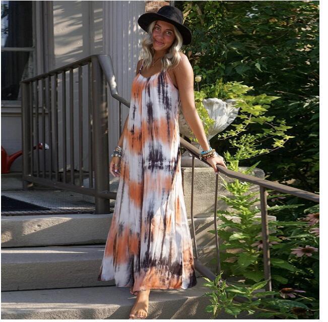 vmtvr - Femme Casual Long Summer Dress Printing Fashion Pad Dyeing Strapless Loose Women's One Piece Dress Oversized Gothic Maxi Dress