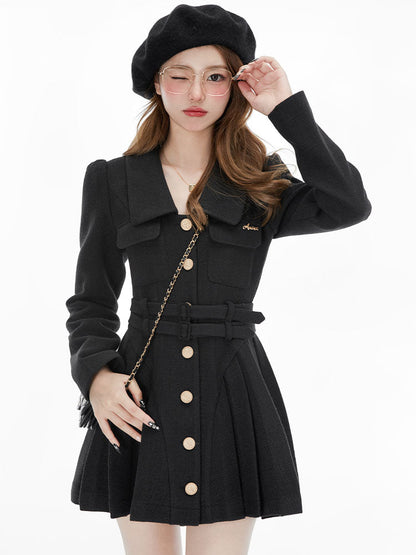 vmtvr France Vintage Party Mini Dresses Women Korean Style Elegant Pleated Dress Female Warm Sweet Retro Dress Coat Autumn Winter