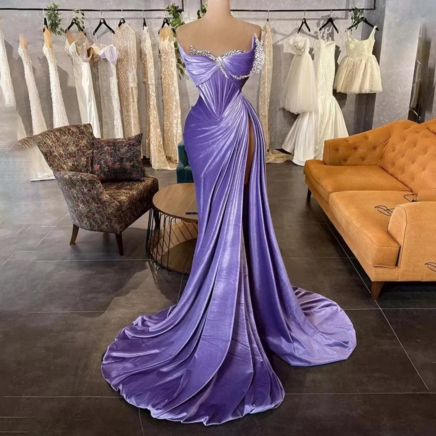 vmtvr  -  Glitter Mermaid sexy strapless backless wrap hips with floor length cocktail party formal ball party luxury evening dress