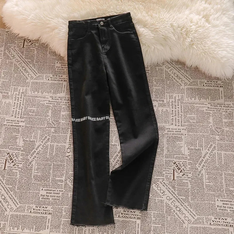 vmtvr Y2K Women Black Jeans Female Fashion Letter Print Loose Wide Leg Pants Summer All Match Streetwear Korean Denim Trousers