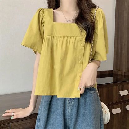 vmtvr Summer Women Shirts Korean Fashion Designed Big Button Female Shirts Casual All Match Student Short Sleeve Tops New