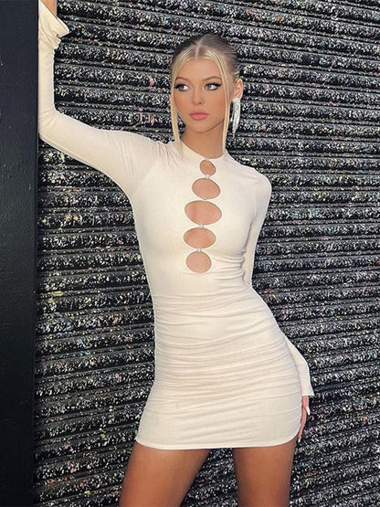 vmtvr - Fashion Diamonds Hollow Out Flare Sleeve Bodycon Mini Dress Female Club Party Short Dress Sexy White Dresses Women