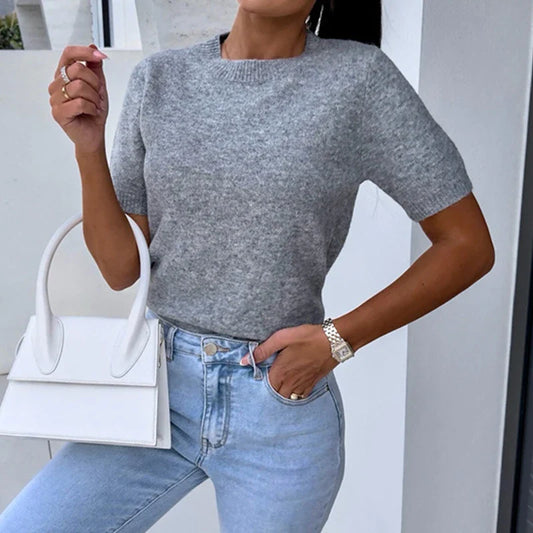 vmtvr Fashion Short Sleeve Sweater Pullover Women Casual Loose Solid Color Knitted Top 2024 Summer Elegant Simple Loose Jumper Blouse