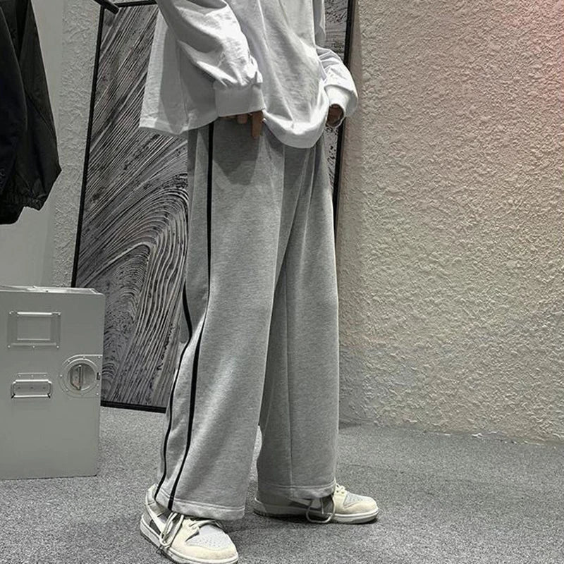 vmtvr Women Gray Sweatpants Summer All Match Streetwear Striped Wide Leg Pants Korean Fashion Female Loose Straight Trousers