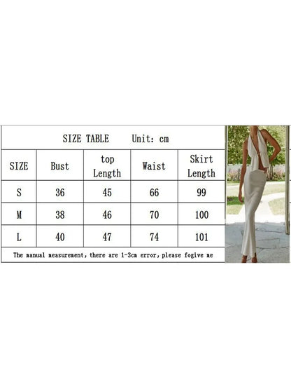 vmtvr Women’s 2 Piece Dress Sets Solid Color Summer Outfits Sleeveless Backless Halter Tie Up Tank Tops + Long Skirt Clothes Set Y2K