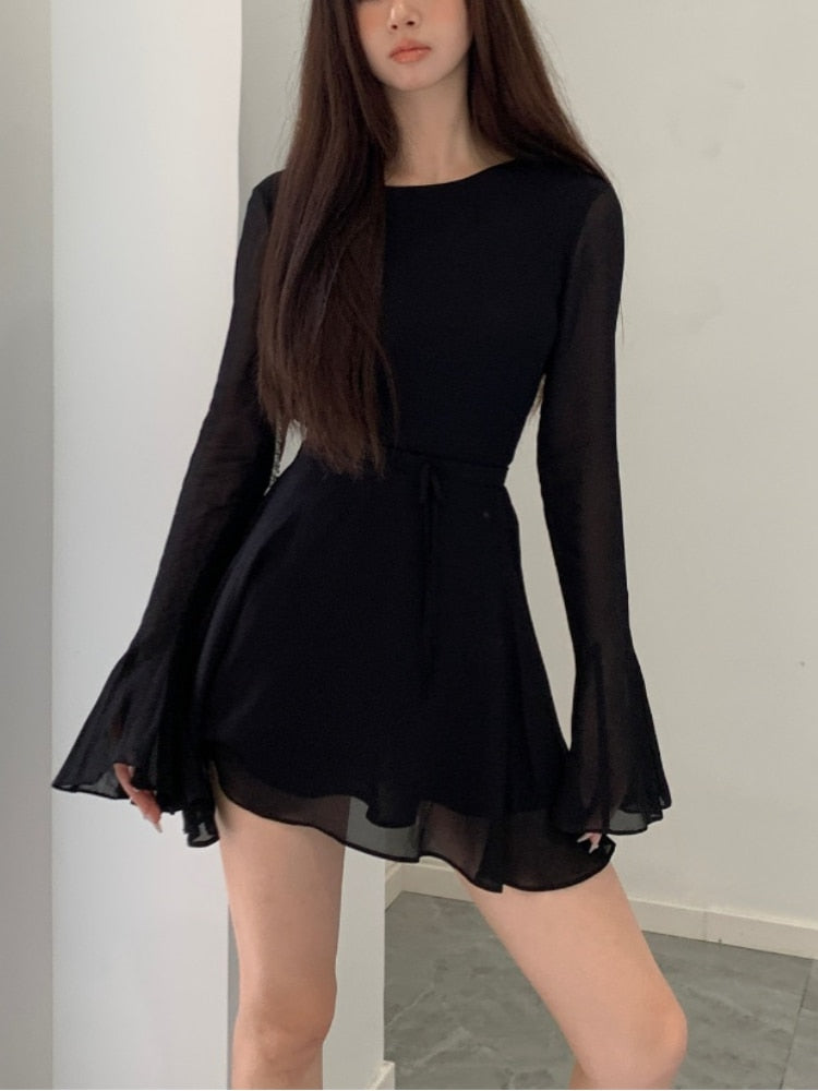 vmtvr - Bodycon Black Y2k Mini Dress Women Elegant Slim Sexy Even Party Dress Office Lady Backless Dress Korean Fashion 2023 Autumn Chic