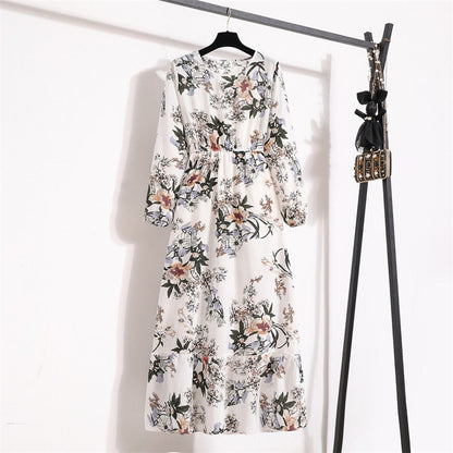 Women Floral Printed Maxi Dresses Spring Summer Casual O Neck Full Sleeve High Waist A Line Boho Beach Party Long Dress Vestidos