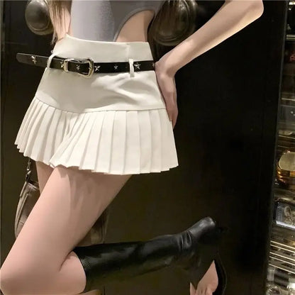 vmtvr  -  Women Pleated Skirt White Short Skirt Patchwork Y2k A-line Dress High Waist Harajuku Design Streetwear Sweet Vintage Chic Sexy