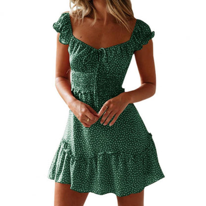 vmtvr Dresses Boho Floral Ruffle Short Mini Dress Summer Knot Sexy V-Neck Party Holiday Dress Femme vestido de mujer Women Dress