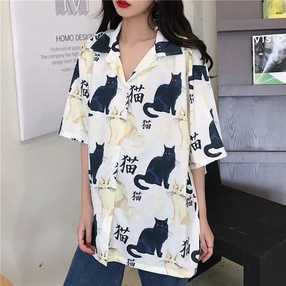 vmtvr Korean Clothing Sweet Women Fashion Short Sleeve Shirt Summer Simple Tie Dyed Loose Versatile Kawaii Pretty Chic Casual Blouse