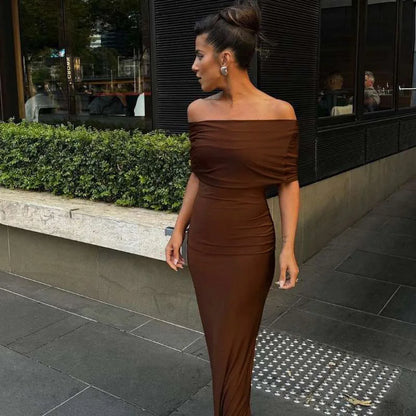 vmtvr Ruched Elegant Off Shoulder Maxi Dress Club Party Outfits Women Back Split Sexy Backless Bodycon Dresses Vestido