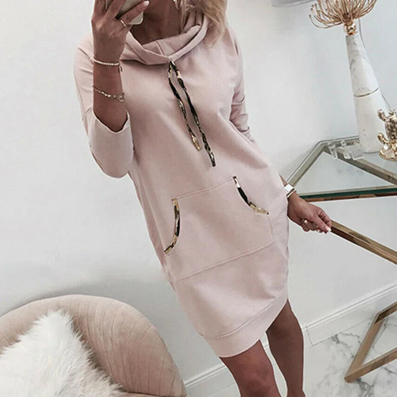 vmtvr Simple Scarf Collar Lace-up Fleece Sweatshirts Dress Female Fall Splicing Mini Dress Casual Women Winter Long Sleeve Hip Dresses