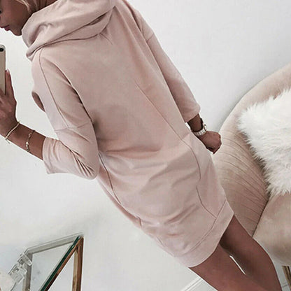 vmtvr Simple Scarf Collar Lace-up Fleece Sweatshirts Dress Female Fall Splicing Mini Dress Casual Women Winter Long Sleeve Hip Dresses