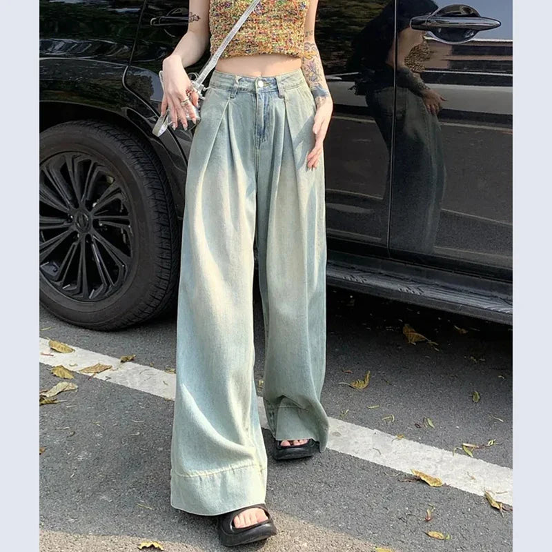 vmtvr Y2K Fashion High Waist Jeans Women Summer Casual Loose Straight Trousers Korean All Match Female Streetwear Wide Leg Pants