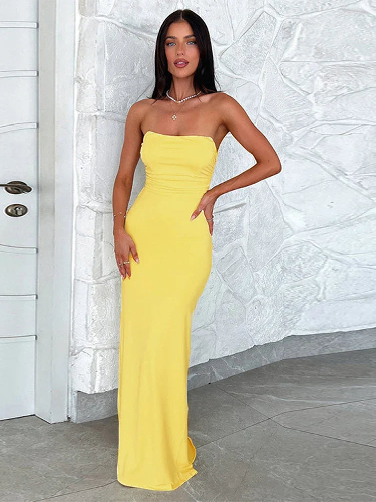 vmtvr  -  Strapless Backless  Long Dress For Women Slim Solid Sleeveless Bandage Female Long Dresses Summer Lady Elegant Party Robes