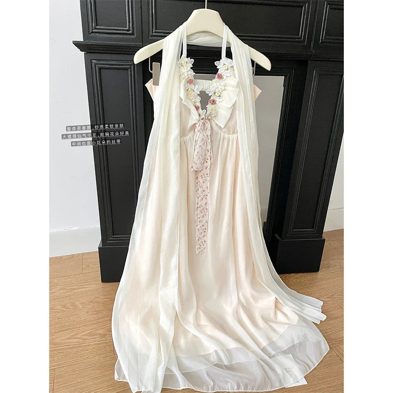 vmtvr  -  Women Sexy Dress Bohemian Gentle Fashion French Elegant Chic Ruffled Sling Summer Fairy Long Beach Wear Ladies Vestidos