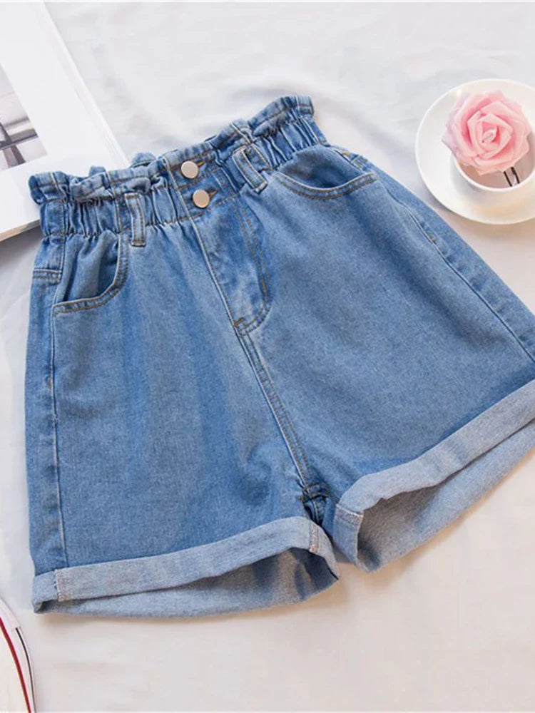 vmtvr Fashion Ruffles Oversize 5Xl Denim Shorts Women Summer Korean High Waist Wide Legged Shorts Casual Pockets Short Jeans New