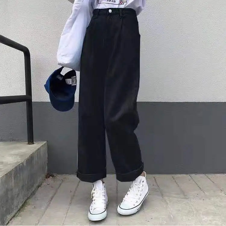 vmtvr Boyfriend Jeans Women Summer Denim Solid High Waist Loose Casual Straight Korean Streetwear Lady Trouser Vintage Harem Long Pant