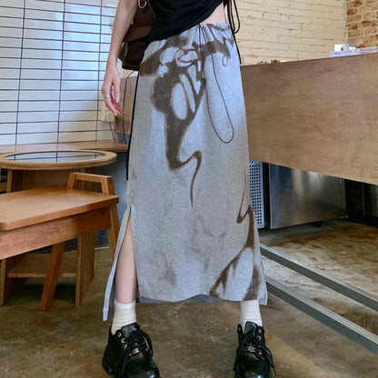 vmtvr High Waist Women Skirts Summer Korean Casual Ankle Length Skirts Female Fashion Streetwear All Match Split Skirts New