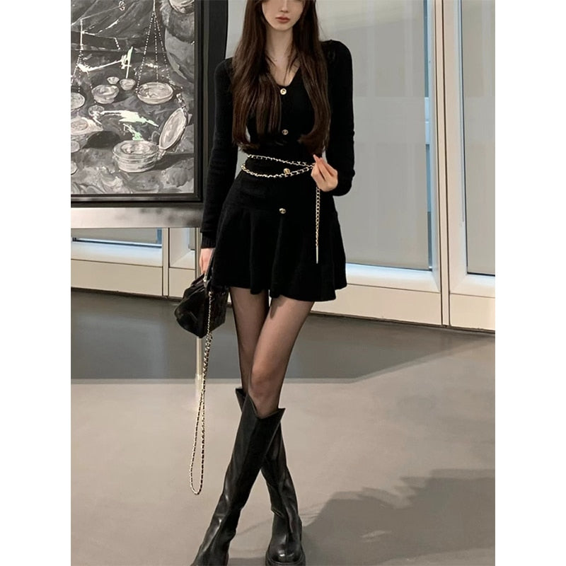 vmtvr - Knitted Sweater Dress Women Long Sleeve Slim Body Y2k Mini Dress Office Lady Elegant One Piece Dress Korean Fashion Autumn