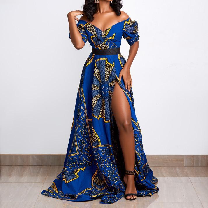 vmtvr Dashiki Print Ankara Dresses African Women Clothes Summer Bohe Sexy V-neck Backless Slit Maxi Dress Kanga Clothing Plus Size