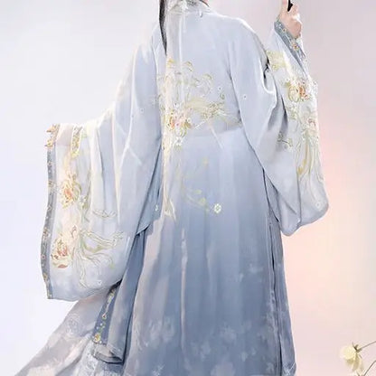 XL Chinese Hanfu Dress Women Carnival Cosplay Costume Ancient Traditional Hanfu Dress Green&Blue Print  Dance Dress Plus